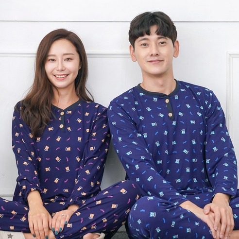 속옷스토리 올빼미리프 피치기모 커플잠옷 상하세트