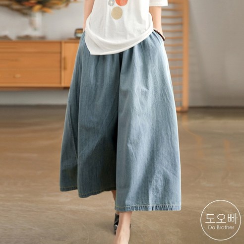 도오빠 카라라 여성 밴딩 청바지 와이드 레그 데님 팬츠 통넓은 여자청바지 여자밴딩바지 프리사이즈