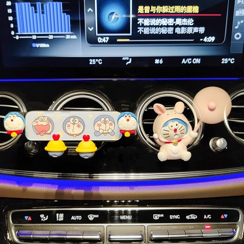 자동차 휴대전화 차량 적재 브래킷 여차용 만화 귀엽다 도라에몽 송풍구 휴대전화 내비게이션 고정 브래킷, 짤랑짤랑 이모티콘 아크릴 거치대+핑크 짤랑짤랑