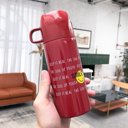 스테인리스강 진공 물컵 밀봉 누출 방지 휴대용 컵, 350ML 아이언 레드, 200ML/350ML