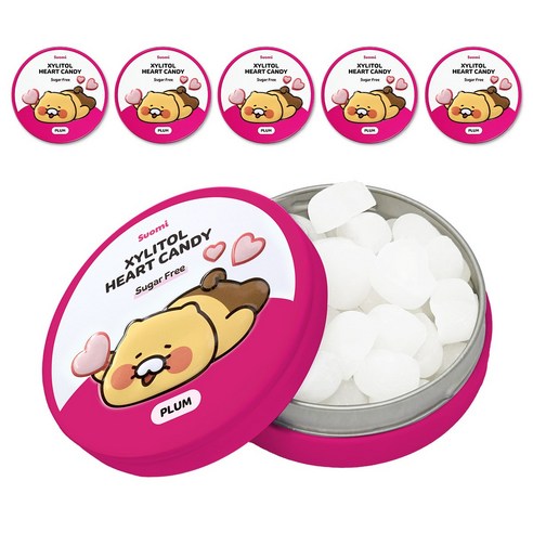 춘식이 자일리톨 하트 사탕 자두 무설탕 핀란드 수오미 캔디 아기 유아 양치, 6개, 40g