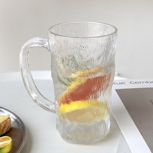 DFMEI 빙하 잔 손잡이 ins풍 고급감 유리 물컵 자녀 뷰티풀 가정용 쥬스 커피잔, DFMEI 하이 엔드 [330Ml]