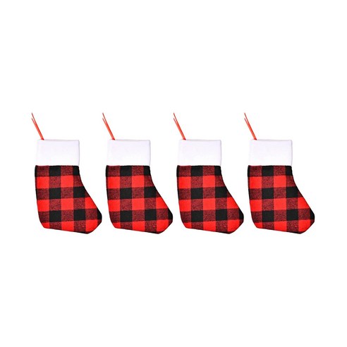 노 브랜드 크리스마스 스타킹-4 팩 버팔로 격자 무늬 스타킹 가족 휴일 파티 장식 S(빨간색 및 검정색)