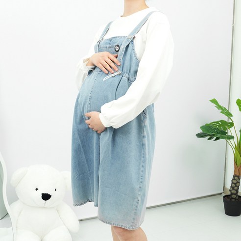 [50%할인+추가할인] 피셔프라이스 임부복 데님 멜빵 원피스 연한파랑