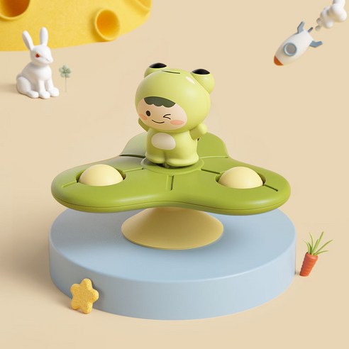 말랑베이비 흡착 회전 딸랑이 아기 스피너 세트, 우주선 3종세트[강아지+개구리+곰돌이]