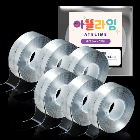 아뜰라임 클리어겔 자국없는 초강력 실리콘 양면 테이프 3cm x 3m, 투명, 6개
