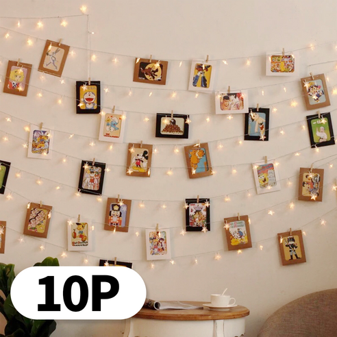 디아망 벽 사진 걸이 10P 집게 10P 종이액자 줄 포토가랜드, 올 화이트, 1세트