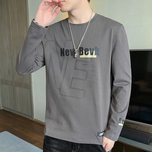 just so so 2021 가을 새로운 느슨한 라운드 넥 코튼 긴팔 티셔츠 남자의 한국어 스타일 유행 캐주얼 모든 경기 학생 셔츠