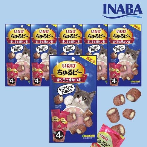 이나바 챠오 츄르비 고양이 간식, 참치 & 구운 가다랑어, 40g, 6개 (QSC-271)