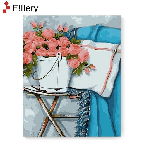 FiIIery DIY 명화그리기 해바라기그림 풍경화 꽃 유화 세트 40 x 50cm, 08-핑크 로즈