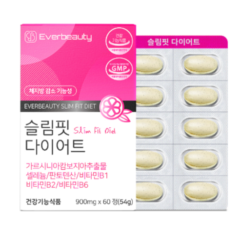 에버뷰티 가르시니아 슬림핏 다이어트 900mg 60정 HCA PTP 개별포장 판토텐산 셀레늄 비타민B 미네랄 1개월분 부모님선물 몸무게관리 체 지 방 감 소 기능성, 1개 Best Top5