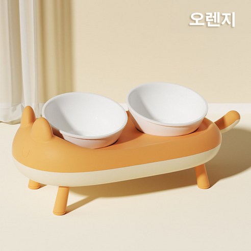 반려견 높이조절 밥그릇 세라믹 접이식 식기 물그릇, 오렌지 (2172), 1개