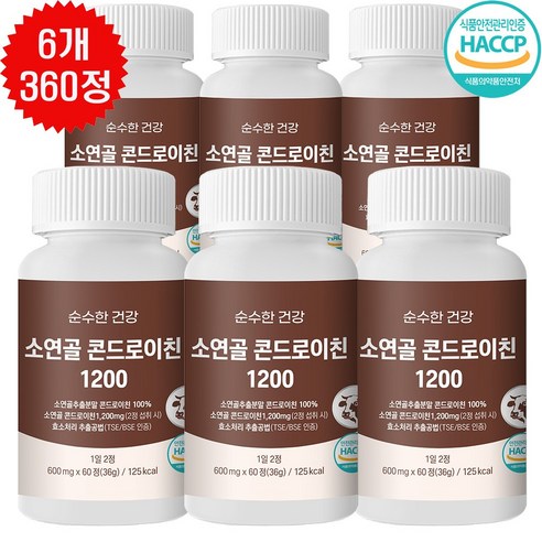 순수한건강 콘드로이친 1200 소연골 연골추출물 100% 고함량 36 000mg, 6개, 60정