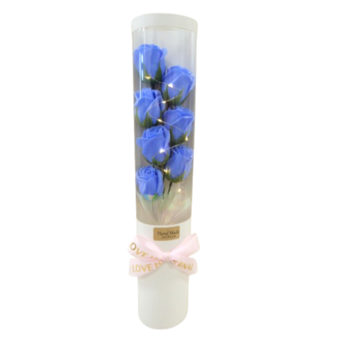 아바노 비누꽃 꽃다발 LED램프 기념일 장미 7송이, 블루, 1개