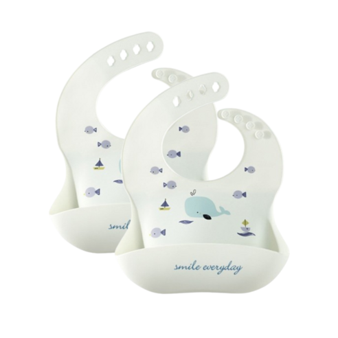 엘리코코 실리콘 턱받이, 2개, 1개입, Sky Whale