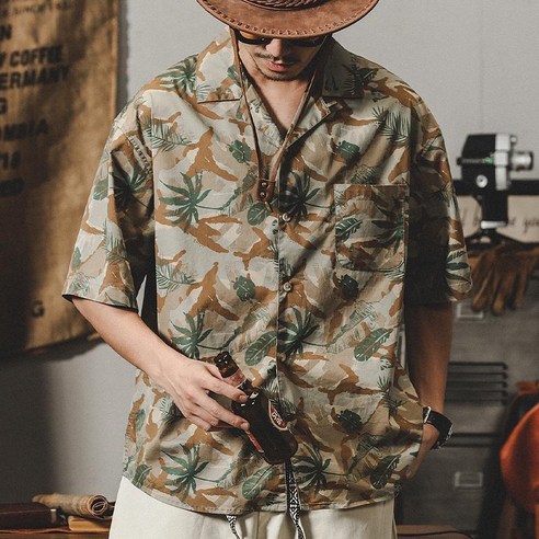 하와이안 오버핏 반팔 남성 셔츠 여름 스트릿 패션 
남녀 공용 의류