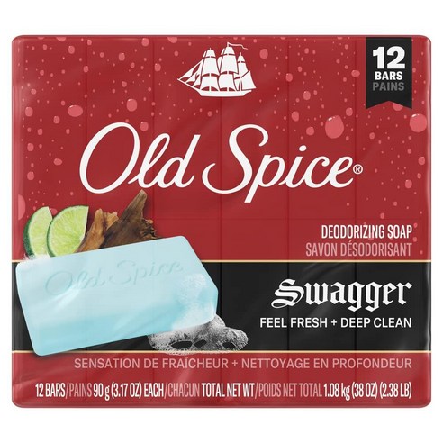 Old Spice 남성용 비누, 탈취, 상쾌하고 딥 클린 느낌, 상쾌한 거품, 라임 + 삼나무 향이 나는 스웨거, 89.9g(3.5온스) ()