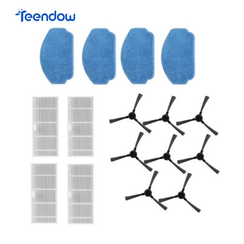 Teendow 로봇청소기 BR151 교체 부품, 사이드 브러시*8+헤파 필터*4+물걸레 패드*4, 1세트