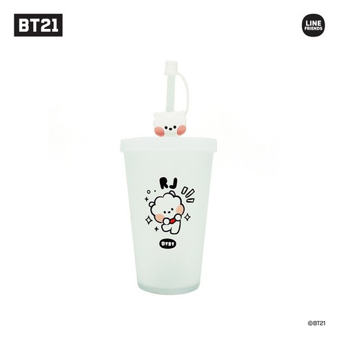 BT21 미니니 아이스 텀블러 RJ 알제이 워터 보틀 빨대 스트로우 캡 대용량 bt21타투스티커[서머스카이]