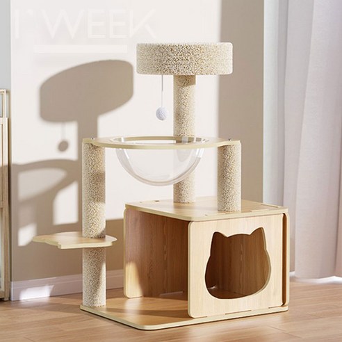 좁은 공간을 위한 완벽한 선택, 아이위크 고양이 우드 스크래처 미니 캣폴 캣타워로 냥이의 행복 놀이터를 만들어주세요.
