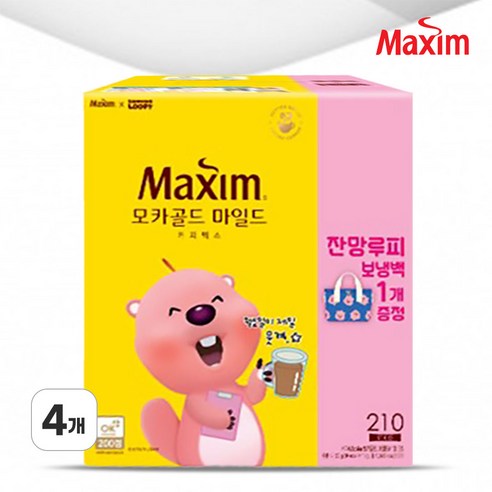 [맥심] 모카골드 잔망 루피 보냉백. 동서식품, 210개입, 12g, 4개
