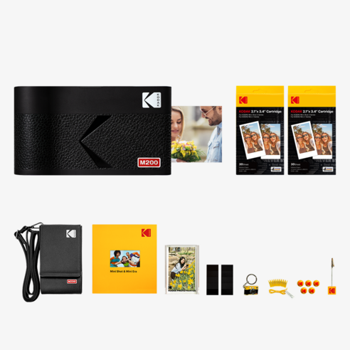 [신제품] 코닥 미니 2 ERA 블루투스 포토프린터 사진인화기 + 카트리지 68매 + 정품 액세서리 8종 번들, M200(옐로우)
