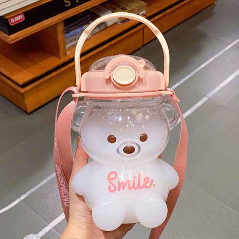 【휴대용 물병】만화 물컵 남녀 대용량 플라스틱 컵 빨대 컵 고안료 휴대용 귀여운 마음 주전자, 색깔4_단일 컵