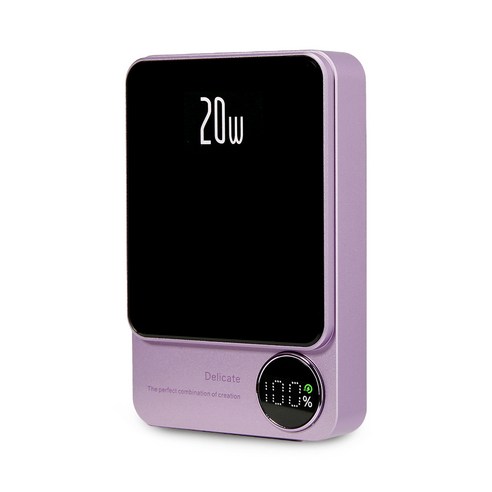 디큐브 맥세이프 보조배터리 10000mAh 20W고속충전 + 맥세이프링 / USB케이블, 오키드퍼플