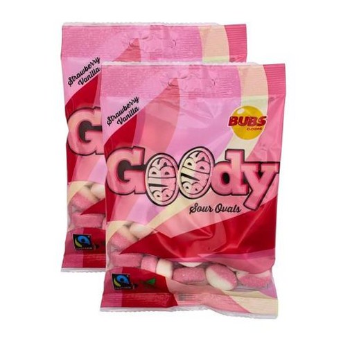 BUBS Goody 스트로베리 바닐라 사워 캔디 2개 캔디 딸기 비건 젤리 수입 스웨, 90g