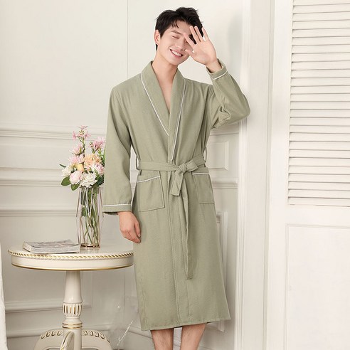 DFMEI-Y 얇은 목욕 가운 남성과 여성의 순수 컬러 흡수성 목욕 가운 호텔 잠옷 미용실 땀을 흘리는, DFMEI 콩 녹색 [] 2012, M [150-100kg]