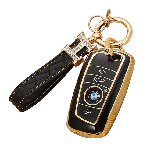 하마테 BMW 럭셔리골드 TPU 키케이스+키홀더 세트, 블랙, B타입