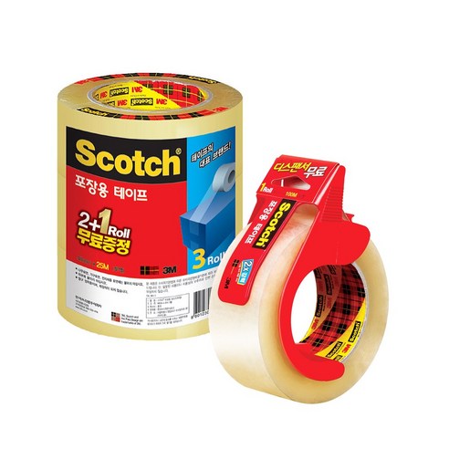 스카치 포장 테이프 투명 48mm x 25m 3625V 2+1 + 투명 48mm x 100m 3615R + 디스펜서, 혼합색상, 1세트 안전/호신용품 스카치 포장 테이프 투명 48mm x 25m 3625V 2+1 + 투명 48mm x 100m 3615R + 디스펜서, 혼합색상, 1세트 안전/호신용품