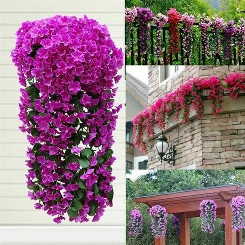 난초 사쿠라 인공 가짜 꽃 꽃잎 장식 정원 벽 교수형 바구니, 1Pc 다크 핑크 사쿠라, 보여진 바와 같이