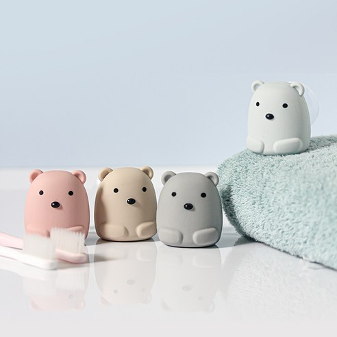모두스마일 거꾸로 실리콘 곰 칫솔꽂이, 베이지+핑크+블루+그레이 세트, 4개