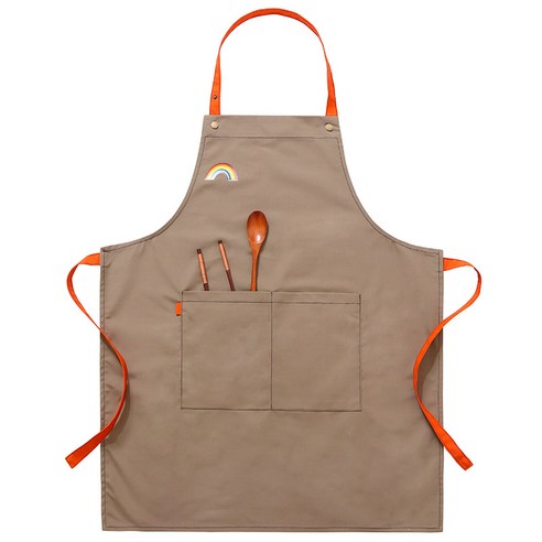 주방 앞치마 프린트 카페 남녀 앞치마 허리 성인 작업복, 카키 무지개, 맞춤형 키즈 길이 57cm