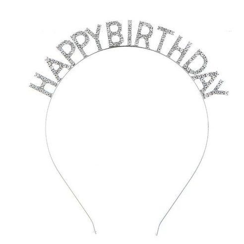 큐빅 해피벌스데이 생일머리띠, 실버