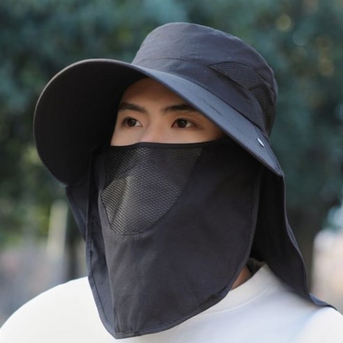 하이클리 햇빛차단 통풍 망사 마스크 썬캡 아웃도어 낚시 모자, 블랙