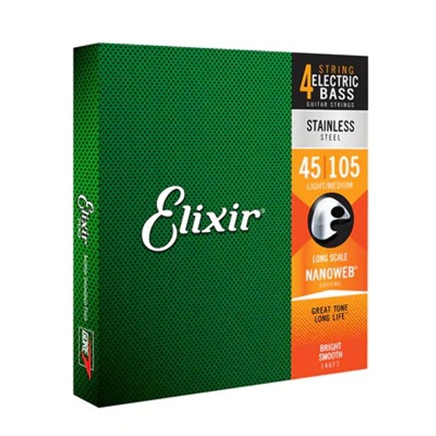 Elixir 엘릭서 기타줄 스테인리스 스틸 5줄 베이스 스트링 롱 스케일 라이트 나노웹 코팅 (.045-.130), Medium, Long Scale (.050-.105)