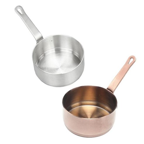 2pcs 스테인레스 스틸 미니 소스 팬 붙지 않는 작은 우유 팬과 숟가락, 은, 50ml, 설명한대로