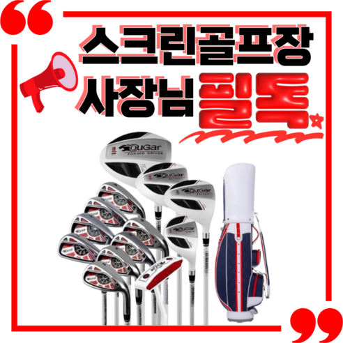 쿠거 스크린 골프장 골프채 세트 연습용 하우스 초보자용 카본 아이언 퍼터, 스틸 풀세트(블랙캐디백)