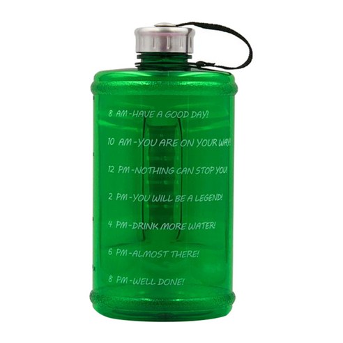 동기 부여 타임 스탬프가있는 대형 73 온스 물병 BPA 무료 피트니스 체육관 및 야외 스포츠에 무독성, 녹색, 13x28cm, 플라스틱