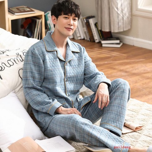 잠옷 남자 가을과 겨울 면화 패딩 홈 의류 봄과 가을 얇은 면복