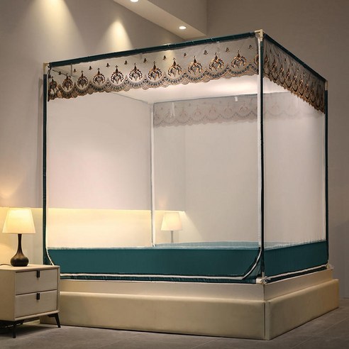 MEIISEO 가정용 모기장 침대 원터치 모기장, 1.2 m 침대, 푸 다이 짙은 녹색
