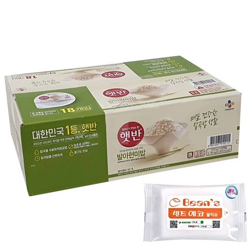 CJ제일제당 햇반 발아현미밥 210g x18개입 + 빈즈물티슈, 1세트