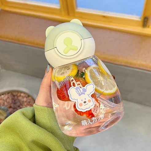 【휴대용 물병】물 컵 여자를위한 찾고 플라스틱 컵 성인과 투명한 밀짚 컵 휴대용 귀여운 대용량 물병 컵, 색깔4