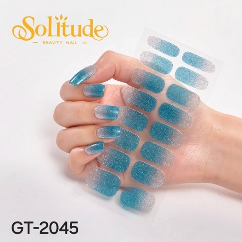 Solitude 32P 글리터 젤 네일 스트립, 2장, 투톤 하늘색