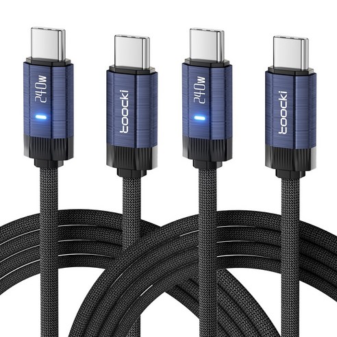 Toocki 헥사곤 PD 240w c to c타입 초고속충전 케이블, 2m, 블루, 2개