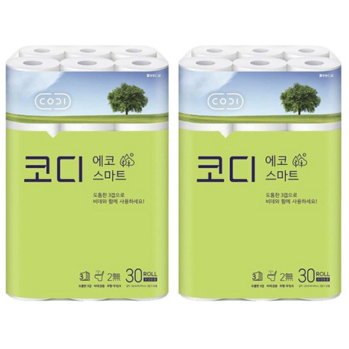코디 3겹 에코 스마트 롤화장지 22m, 30롤, 2개