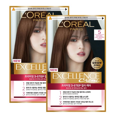 로레알파리 엑셀랑스 크림 염색제, 5호 자연갈색, 2개