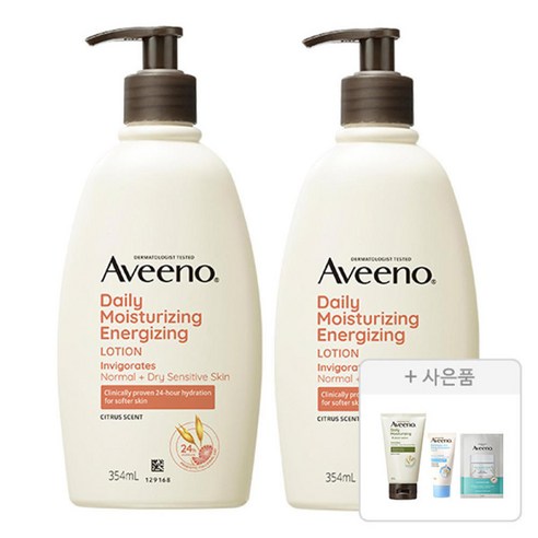 아비노 데일리모이스쳐라이징 에너자이징 바디로션 lotion 354ml 2개 + (모이스춰라이징 바디워시 body wash 30ml 1개 더멕사 아토크림 15ml 오트 젤 모이스처라